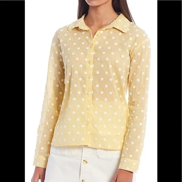 Copper Key Embroidered Dot Yellow Button Down Top Size XS - Picture 1 of 8